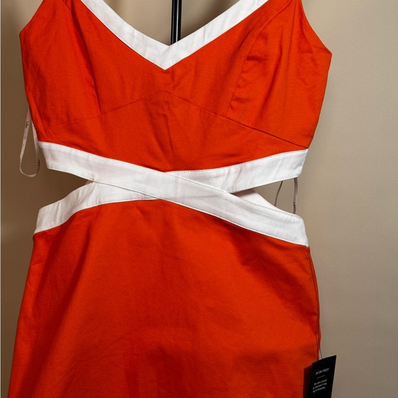 Lulus Orange White Cutout Bodycon Mini Dress Size L NWT - Picture 3 of 6